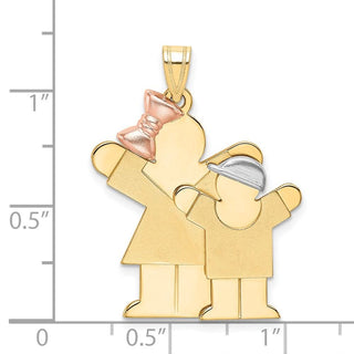 14k Yellow, White and Rose Gold Big Girl and Little Boy Pendant XK637