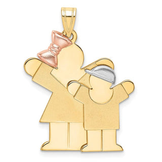 14k Yellow, White and Rose Gold Big Girl and Little Boy Pendant XK637