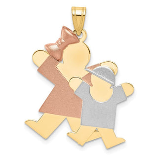 14k Yellow, White and Rose Gold Big Girl and Little Boy Pendant XK641