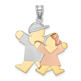 14k Yellow, White and Rose Gold Big Boy and Little Girl Pendant XK642