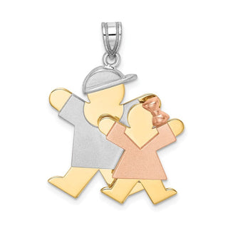 14k Yellow, White and Rose Gold Big Boy and Little Girl Pendant XK642