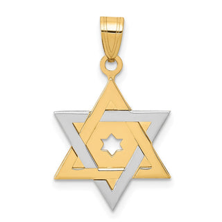 14k Yellow and White Gold Star Of David Cutout Pendant