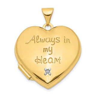 14k Two-tone Gold Diamond Always in my Heart w/ Heart Charm Inside 21mm Heart Locket Pendant