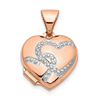 14k Rose Gold w/ White Rhodium 12mm Heart Locket Pendant