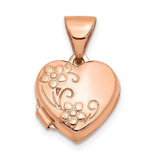 14k Rose Gold 10mm Floral Heart Locket Pendant