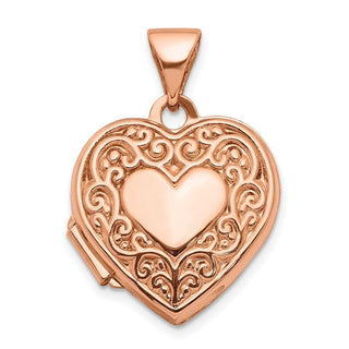14k Rose Gold 15mm Scroll Heart Locket Pendant
