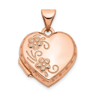 14k Rose Gold 15mm Floral Heart Locket Pendant