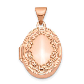 14k Rose Gold 17mm Scroll Oval Locket Pendant