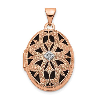 14k Rose Gold w/Diamond & Black Fabric Vintaged 21mm Oval Locket Pendant