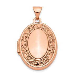 14k Rose Gold Heart Design Border 21mm Oval Locket Pendant