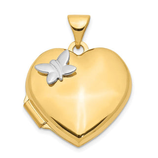14k Two-tone Gold 18mm Butterfly Heart Locket Pendant