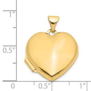 14K Yellow Gold 18mm Domed Plain Heart Locket Pendant