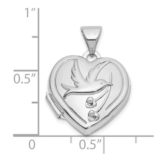 14k White Gold 15mm Dove TOGETHER FOREVER Reversible Heart Locket Pendant