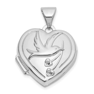 14k White Gold 15mm Dove TOGETHER FOREVER Reversible Heart Locket Pendant