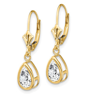 14k Yellow Gold 26mm Pear Cubic Zirconia Leverback Earrings