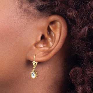 14k Yellow Gold 26mm Pear Cubic Zirconia Leverback Earrings