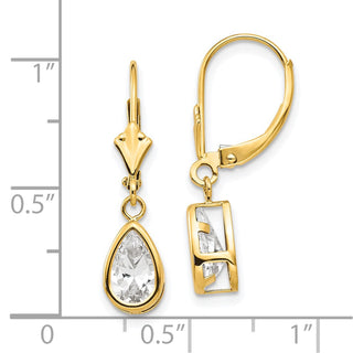 14k Yellow Gold 26mm Pear Cubic Zirconia Leverback Earrings