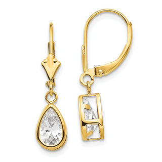 14k Yellow Gold 26mm Pear Cubic Zirconia Leverback Earrings