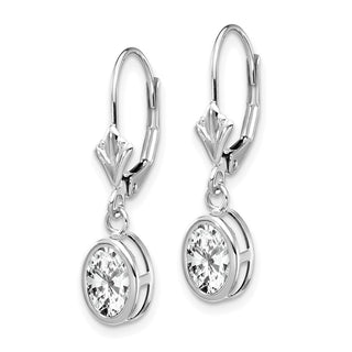 14k White Gold 26mm Oval Cubic Zirconia Leverback Earrings