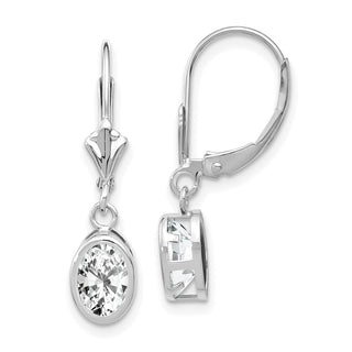 14k White Gold 26mm Oval Cubic Zirconia Leverback Earrings