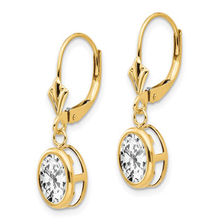 14k Yellow Gold 27mm Oval Cubic Zirconia Leverback Earrings