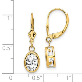 14k Yellow Gold 27mm Oval Cubic Zirconia Leverback Earrings