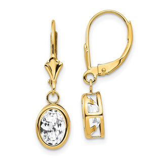14k Yellow Gold 27mm Oval Cubic Zirconia Leverback Earrings