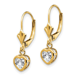 14k Yellow Gold 23mm Heart Cubic Zirconia Leverback Earrings