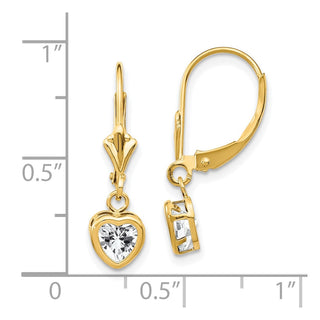 14k Yellow Gold 23mm Heart Cubic Zirconia Leverback Earrings