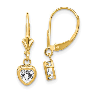 14k Yellow Gold 23mm Heart Cubic Zirconia Leverback Earrings