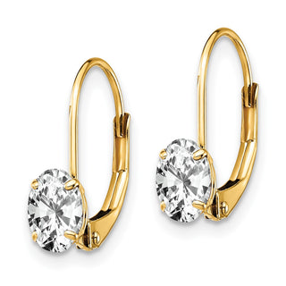 14k Yellow Gold 16mm Oval Cubic Zirconia Leverback Earrings