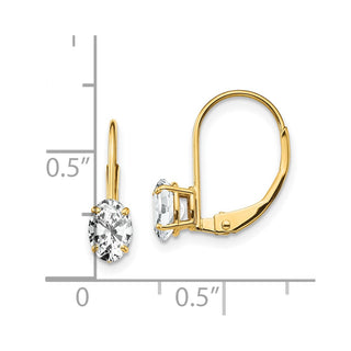 14k Yellow Gold 16mm Oval Cubic Zirconia Leverback Earrings