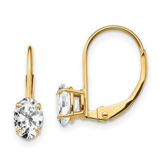 14k Yellow Gold 16mm Oval Cubic Zirconia Leverback Earrings