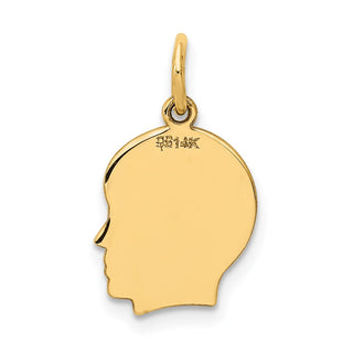 14k Yellow Gold Plain Small .018 Gauge Facing Right Engravable Boy Head Charm