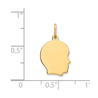 14k Yellow Gold Plain Small .018 Gauge Facing Right Engravable Boy Head Charm