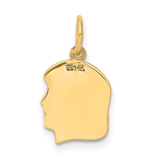 14k Yellow Gold Plain Small .035 Gauge Facing Right Engravable Girl Head Charm