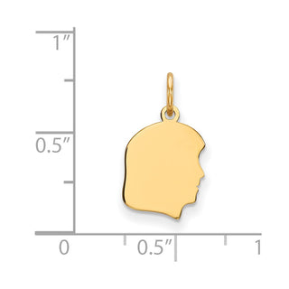 14k Yellow Gold Plain Small .035 Gauge Facing Right Engravable Girl Head Charm