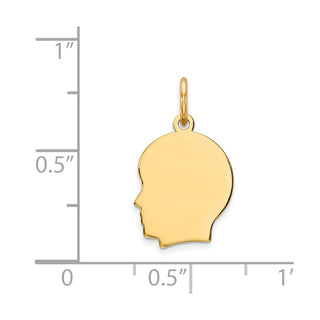 14k Yellow Gold Plain Small .035 Gauge Facing Left Engravable Boy Head Charm