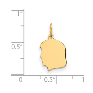 14k Yellow Gold Plain Small .018 Gauge Facing Left Engravable Girl Head Charm