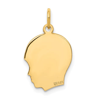 14k Yellow Gold Plain .013 Gauge Facing Right Engravable Boy Head Charm XM108/13
