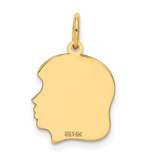 14k Yellow Gold Plain .011 Gauge Facing Right Engravable Girl Head Charm X109/11