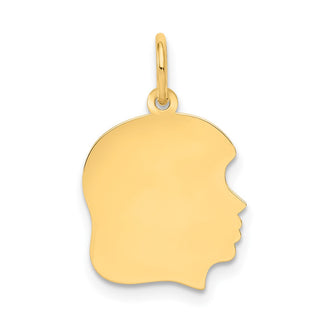 14k Gold Plain Medium .009 Gauge Facing Right Engravable Girl Head Charm X109/09