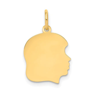 14k Yellow Gold Plain .011 Gauge Facing Right Engravable Girl Head Charm X109/11