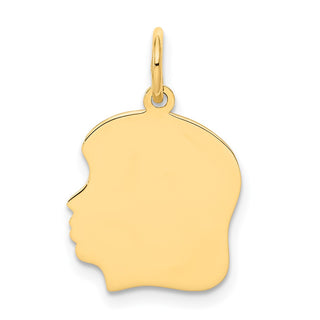14k Gold Plain Medium .009 Gauge Facing Left Engravable Girl Head Charm XM111/09