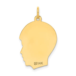 14k Yellow Gold Plain .035 Gauge Facing Right Engravable Boy Head Charm XM112/35