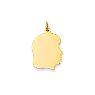 14k Gold Plain Medium .009 Gauge Facing Right Engravable Girl Head Charm X113/09