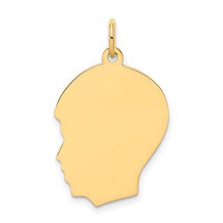 14k Gold Plain Medium .009 Gauge Facing Left Engravable Boy Head Charm XM114/09