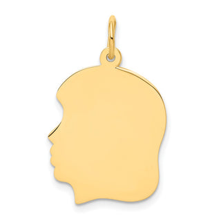 14k Gold Plain Medium .009 Gauge Facing Left Engravable Girl Head Charm XM115/09