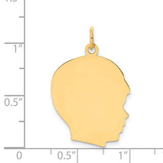 14k Yellow Gold Plain Large .011 Gauge Facing Right Engravable Boy Head Charm