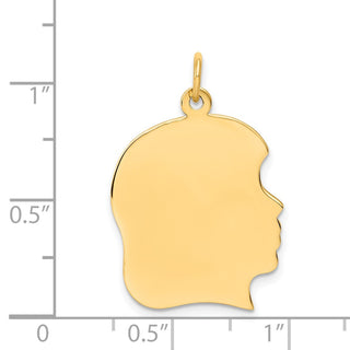 14k Yellow Gold Plain Large .027 Gauge Facing Right Engravable Girl Head Charm